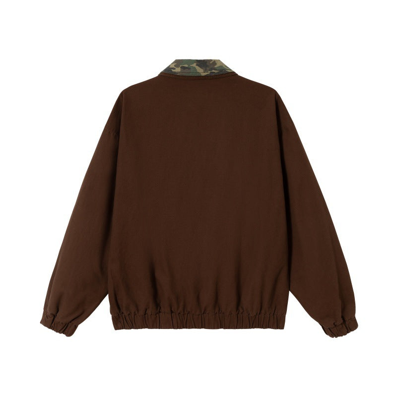 Men's Boxy Field Blouson with Camouflage Collar, Flap Pockets and Elastic Hem