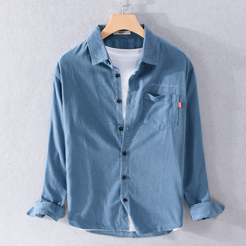 Men's Loose Cotton-Linen Layering Shirt with Chest Pocket and Soft-Touch Texture Chichicherry