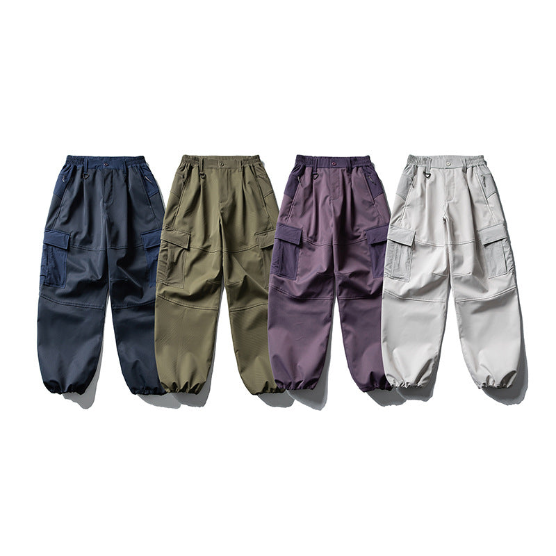 Men's Oversized Cargo Pants with Elastic Tunnel Drawstring Waistband, Knee Panels, and Elastic Cuffs Chichicherry