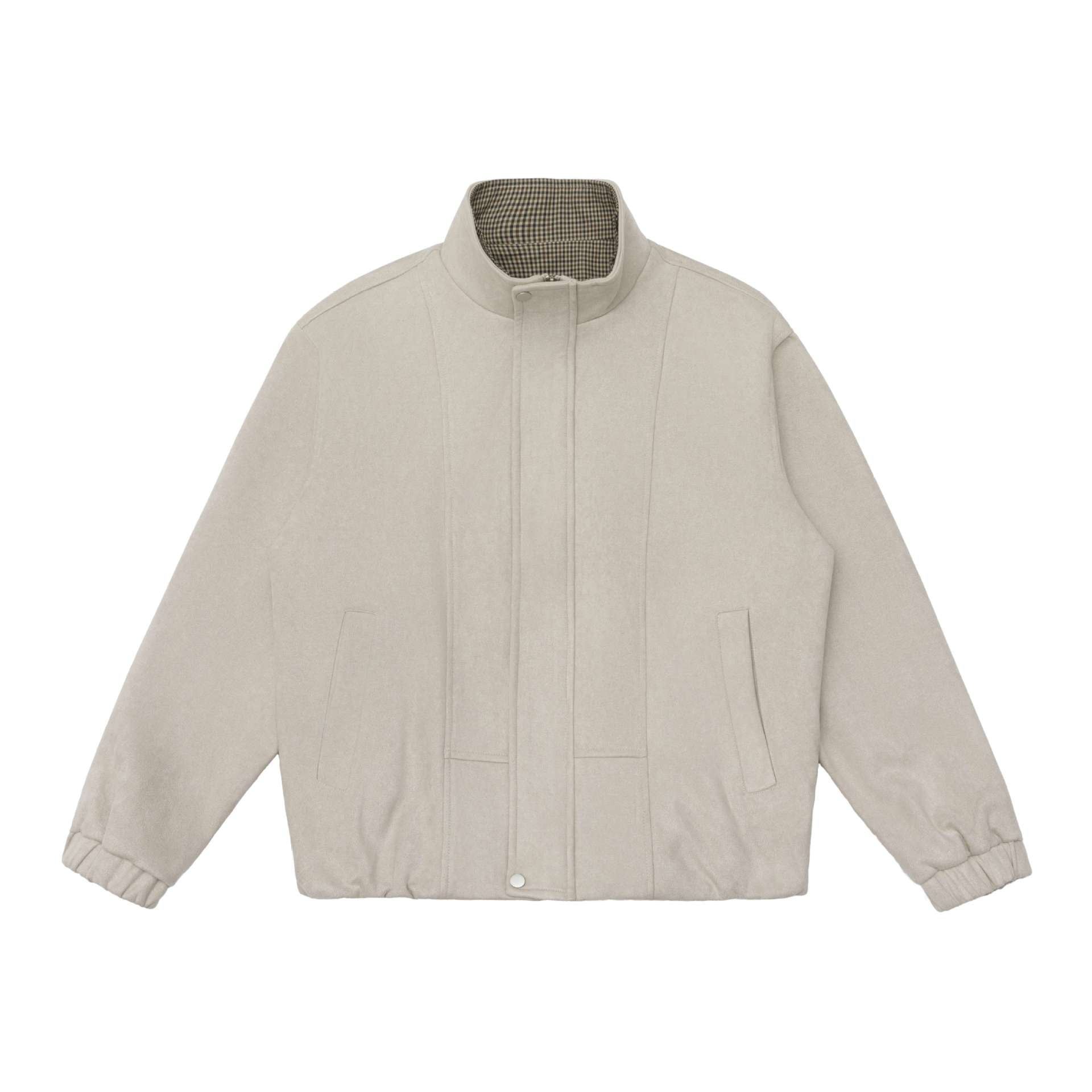 Men's short jacket in a boxy cut with a high stand-up collar and hidden zipper placket Chichicherry