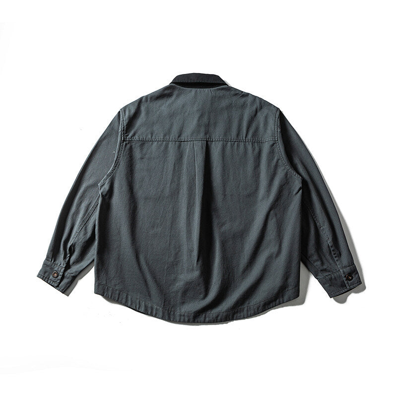 Unisex Oversize Shirt Jacket with Contrast Collar and Checked Lining Chichicherry