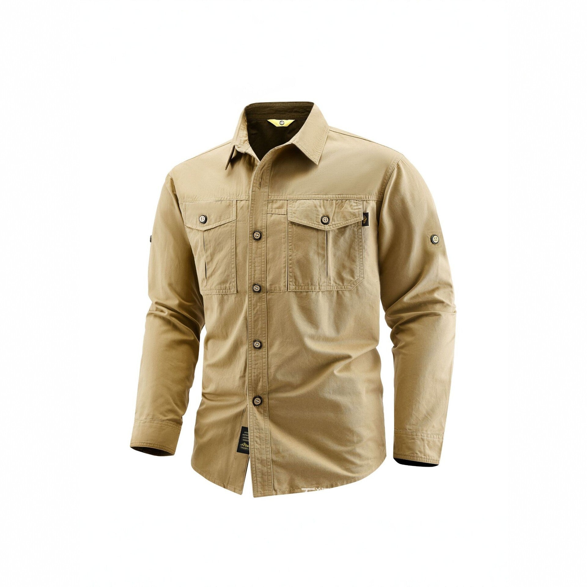 Men's Canvas Overshirt in Field Style with Chest Flaps and Full Button Placket Chichicherry