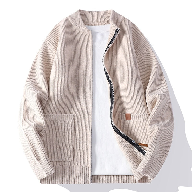 Men's Structured Knit Bomber Jacket with Full Zip and Patch Pockets Chichicherry