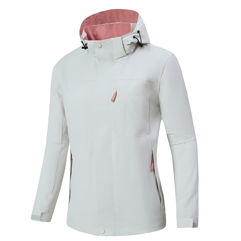 Men's Minimalistic Waterproof Softshell Jacket with Contrast Lining, Adjustable Hood, and Concealed Zippers Chichicherry