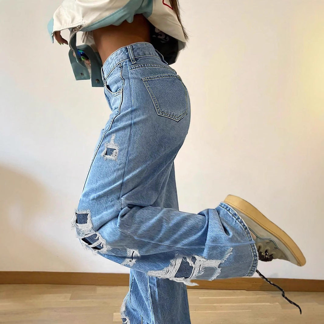 Ladies wide Destroyed jeans with side cutouts and contrasting underlays Chichicherry