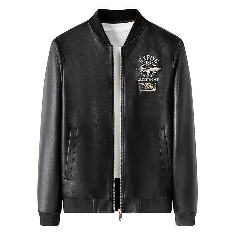 Men's Lightweight Bomber Jacket with Embroidered Patches, Short Stand-Up Collar and Zipper Chichicherry