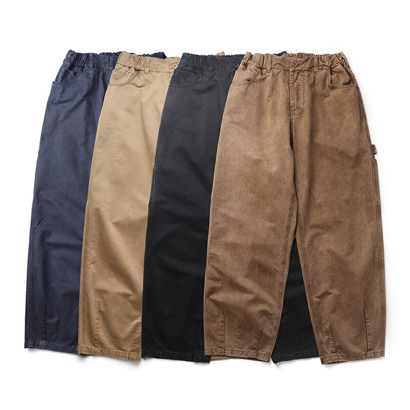 Men's Wide Utility Cargo Pants in Baggy Fit with Large Patch Pockets and Reinforced Knee Areas Chichicherry
