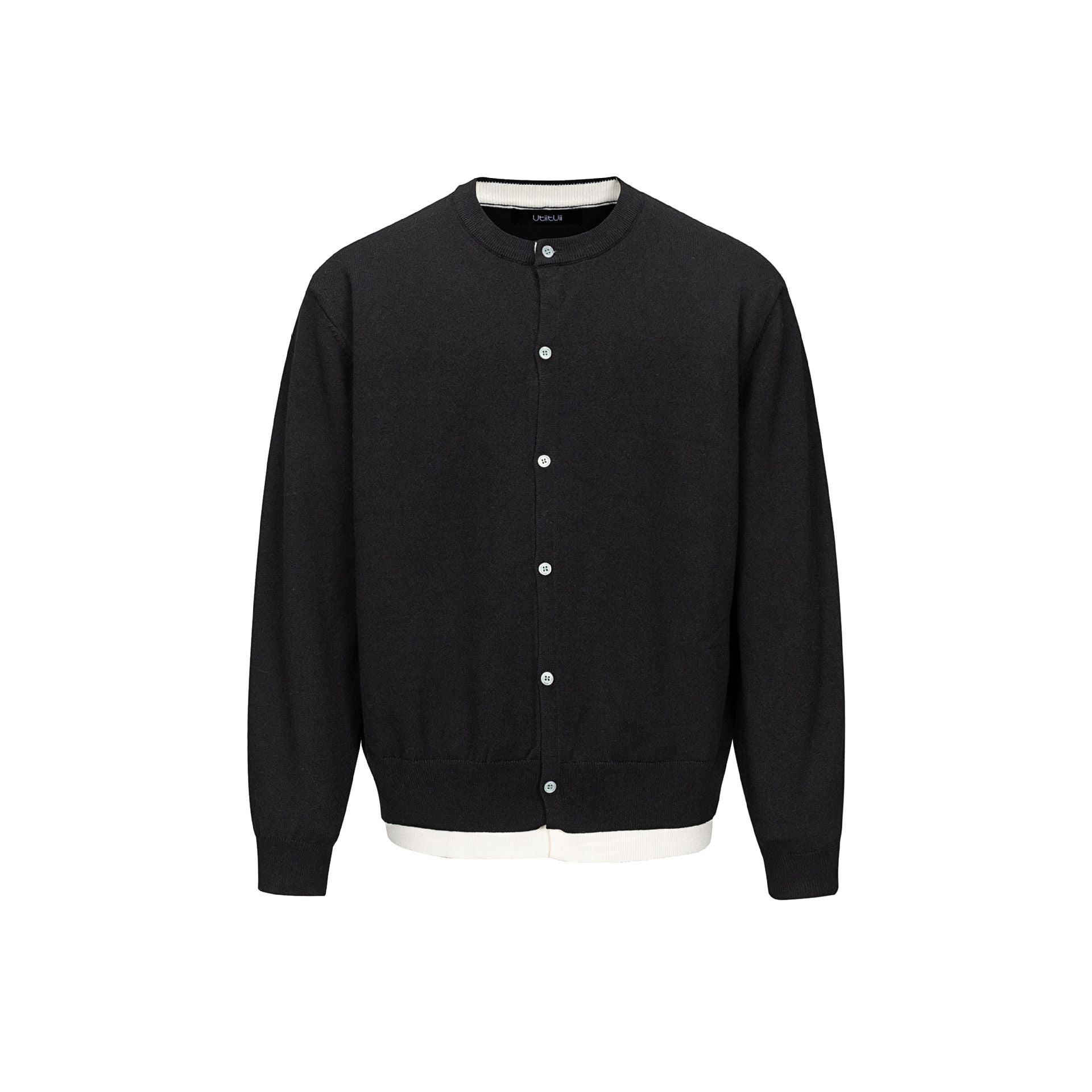 Men's fine knit cardigan with round neck, continuous button placket, and ribbed hem Chichicherry