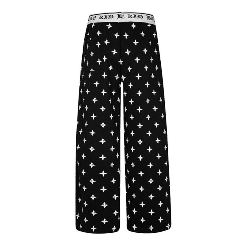 Women's extra-wide comfort lounge pants in palazzo cut with printed elastic waistband and all-over ornament print Chichicherry