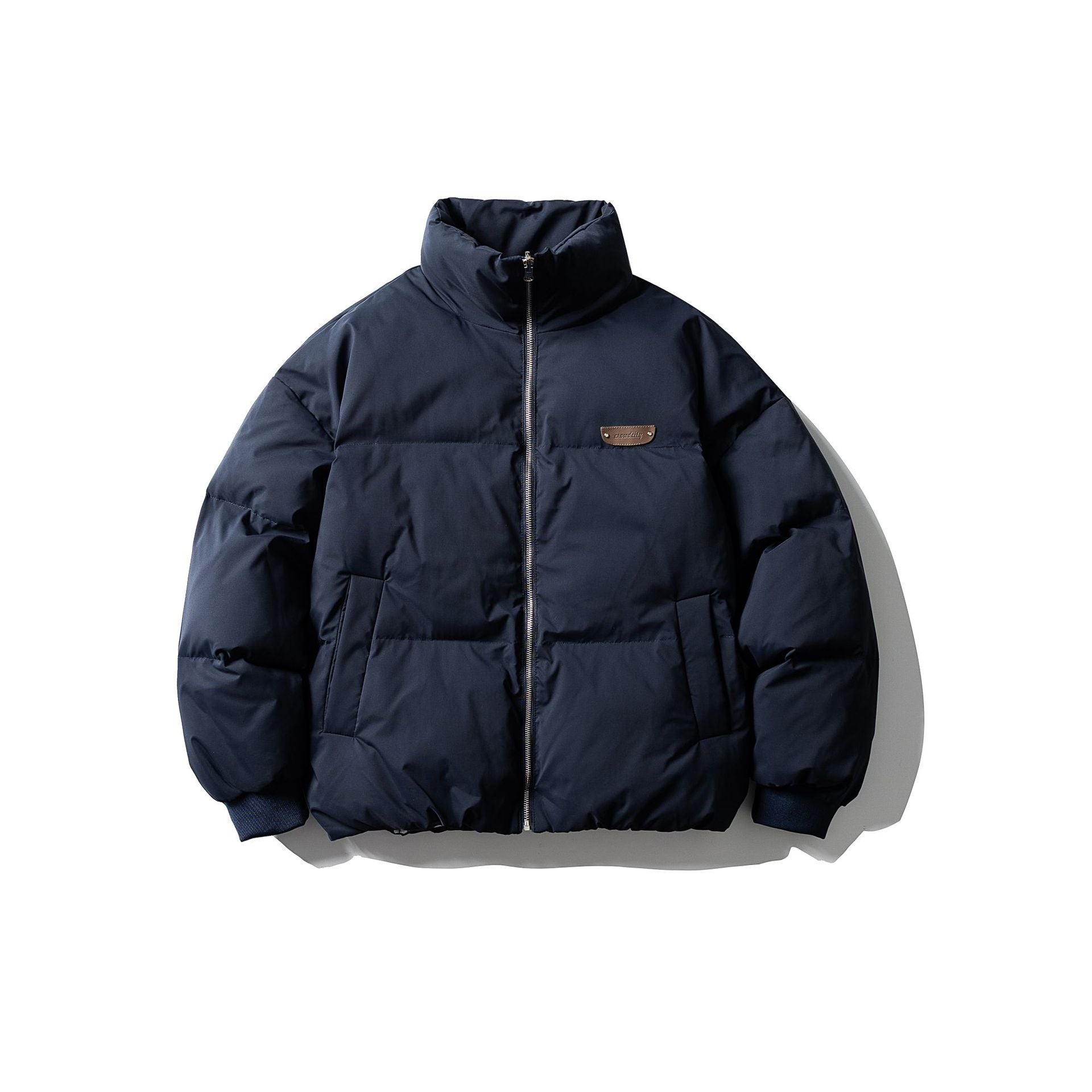 Men's Boxy Puffer Jacket with High Stand Collar and Minimalist Outer Shell Chichicherry