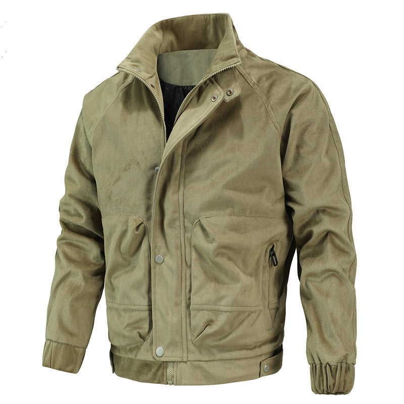 Men's Lightweight Urban Bomber with Stand Collar, Zip Arm Pocket, and Ribbed Cuffs Chichicherry