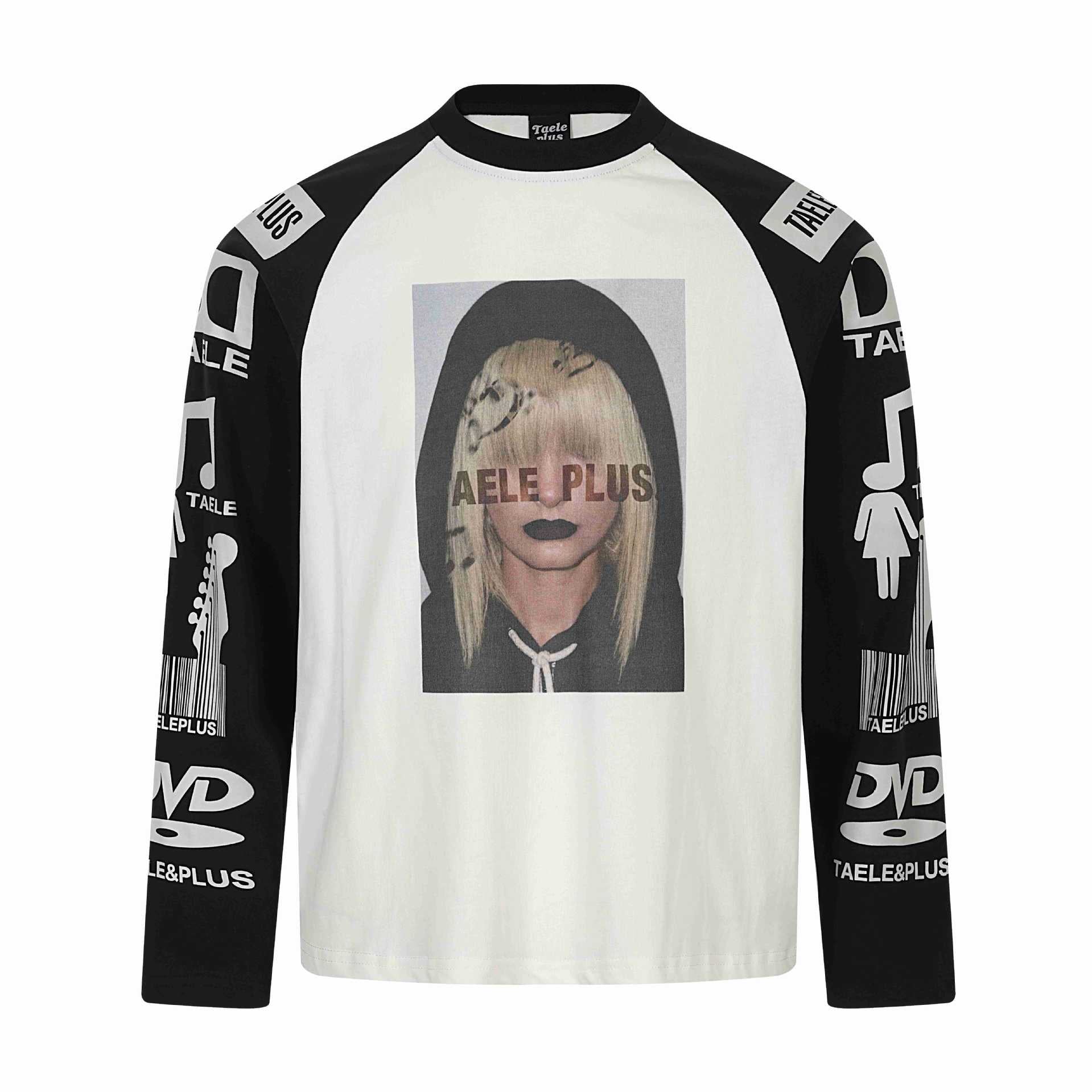 Unisex Long Sleeve Raglan Shirt with Large Graphic Print and Logo Sleeves Chichicherry