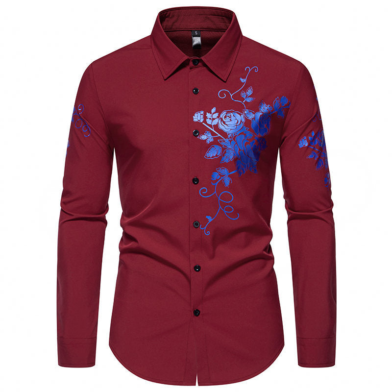 Men's Slim-Fit Long Sleeve Shirt with Floral Print and Tailored Cut Chichicherry