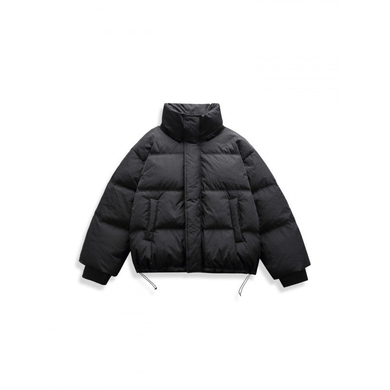 Unisex Short Padded Jacket with Hood, High Stand-Up Collar, and Adjustable Hem Chichicherry