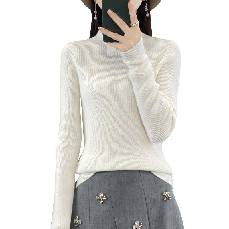 Women's Premium Fine Knitted Mock Neck Sweater with Extra Long Sleeve Cuffs and Fine Ribbed Structure Chichicherry