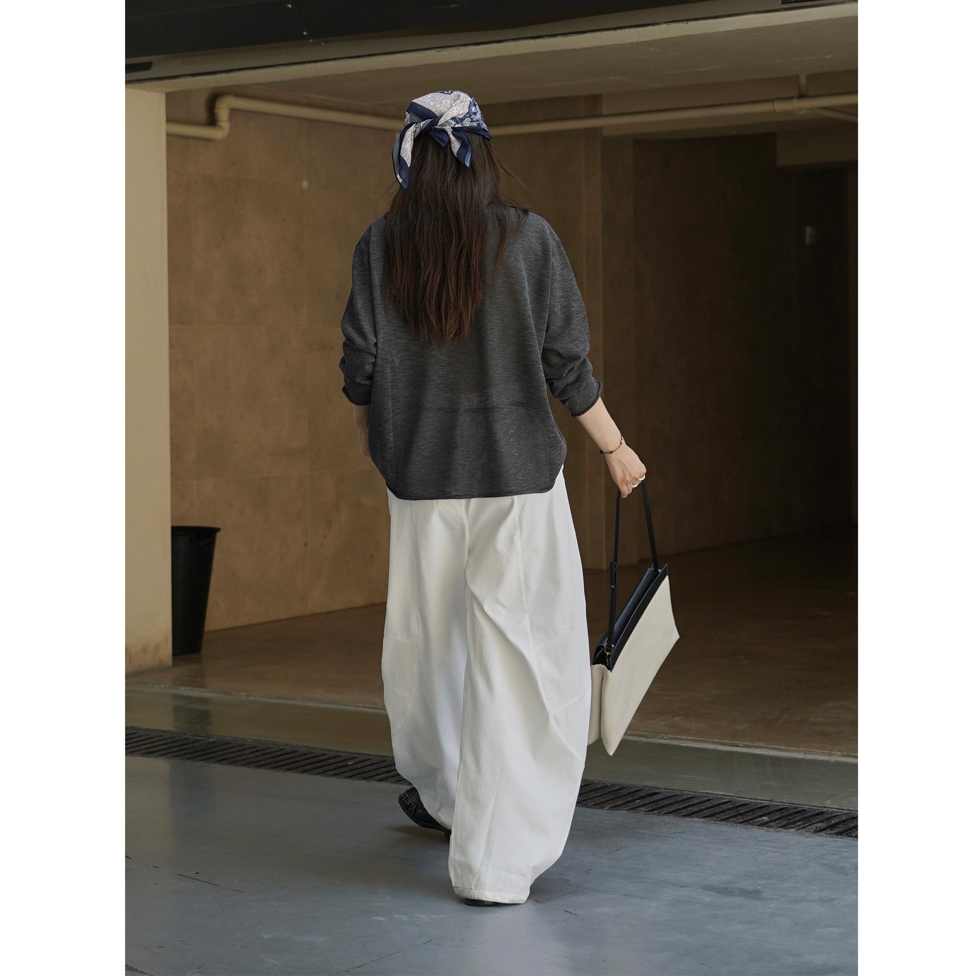 Women High-waisted wide culotte pants with elastic waistband and long contrast cords Chichicherry