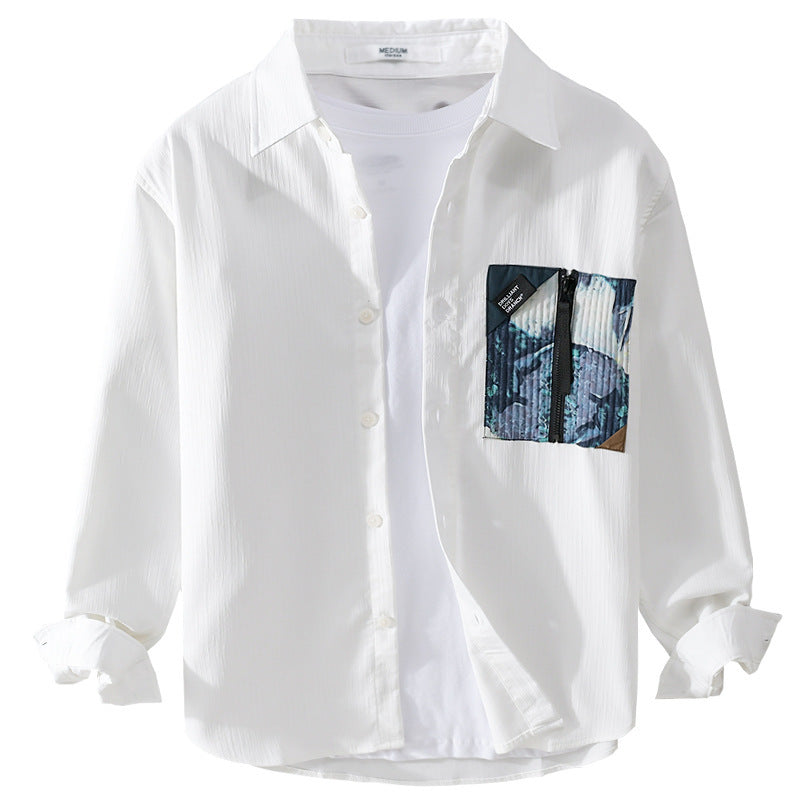 Men's Lightweight Shirt Jacket- Overshirt with Contrasted Zipper Chest Pocket and Relaxed Fit Chichicherry
