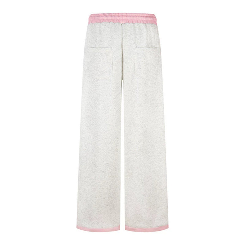 Women Wide Lounge Pants with Decorative Button Placket, High Waist and Drawstring Chichicherry