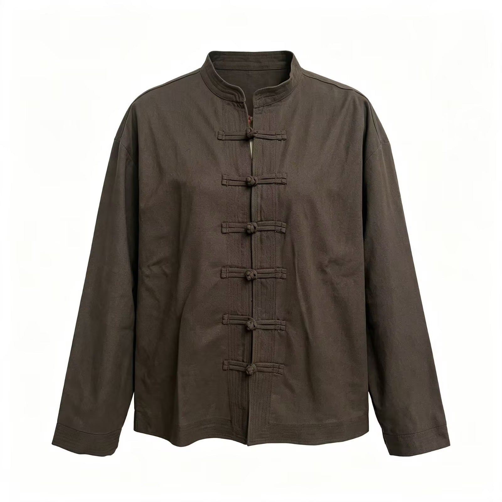 Women Loose Fit Blouse in Mandarin Look with Knot Buttons Chichicherry