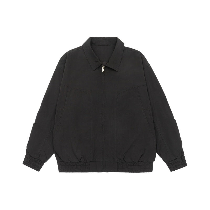 Unisex Oversize Blouson Jacket with Shirt Collar and Elastic Waistband Chichicherry
