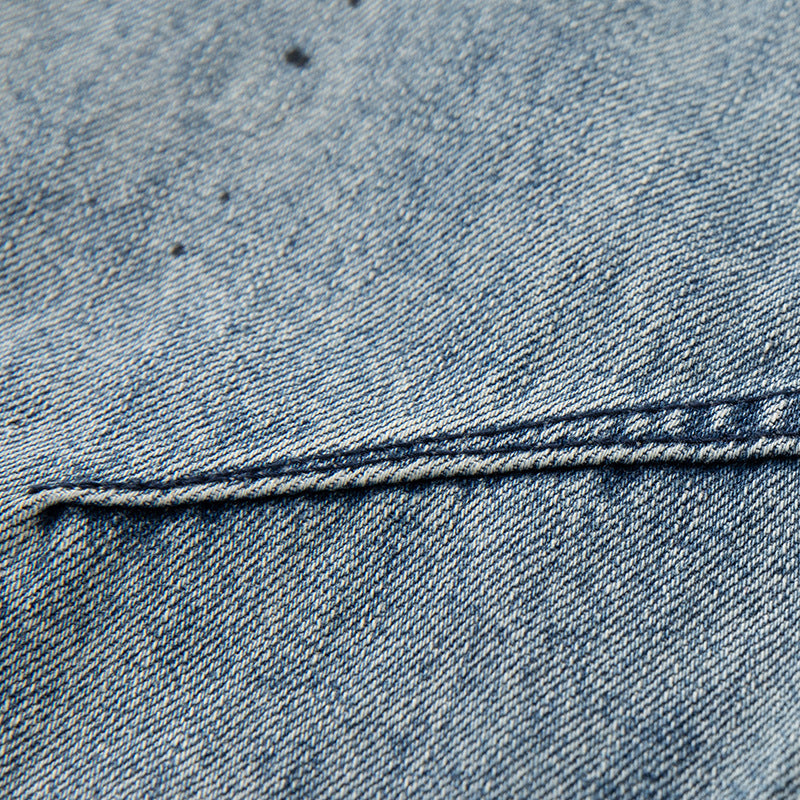 Men's Relaxed-Fit Denim Pants with Paint Effect and Knee Seam Chichicherry
