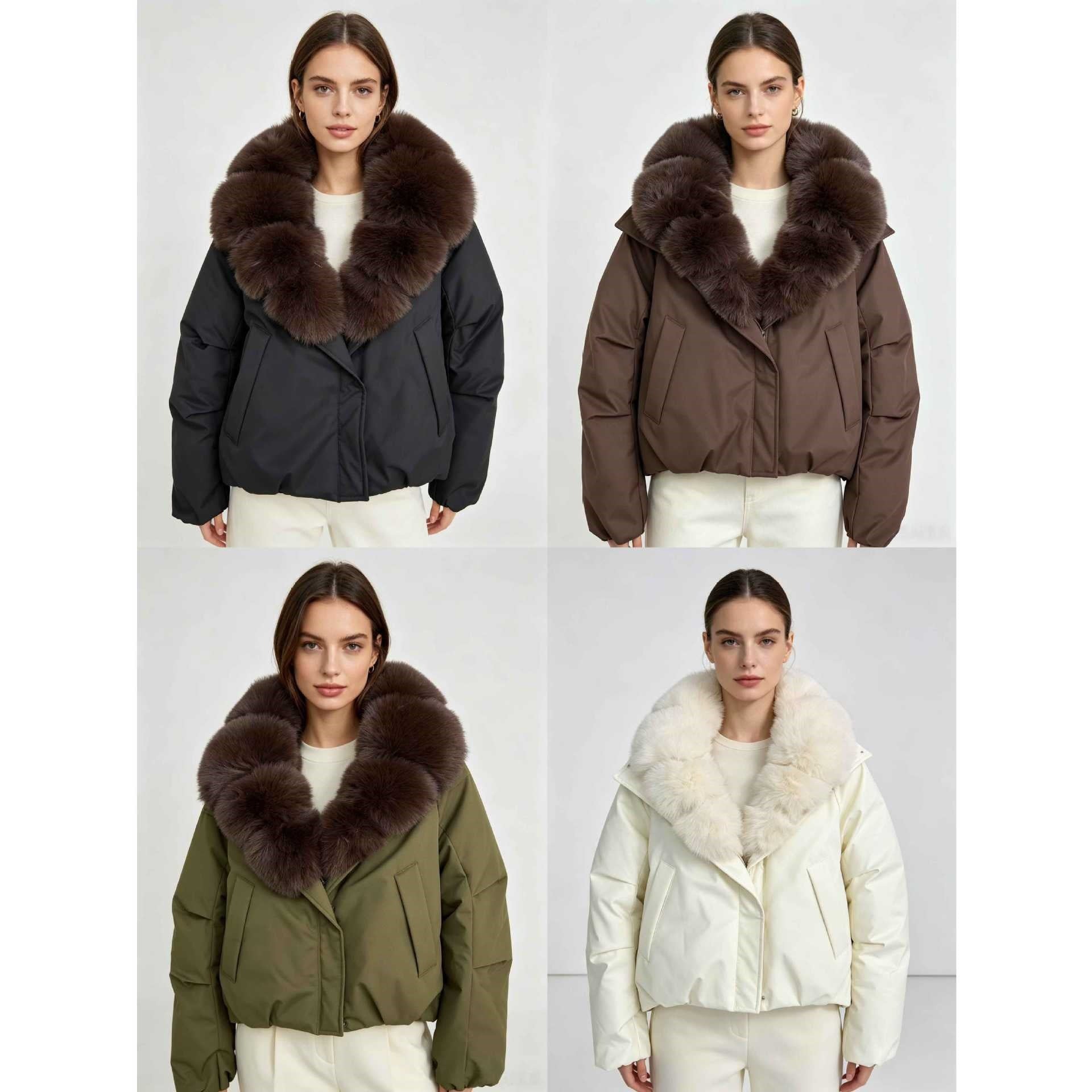 Women's cropped parka with extra voluminous fur collar and windproof thermal lining Chichicherry