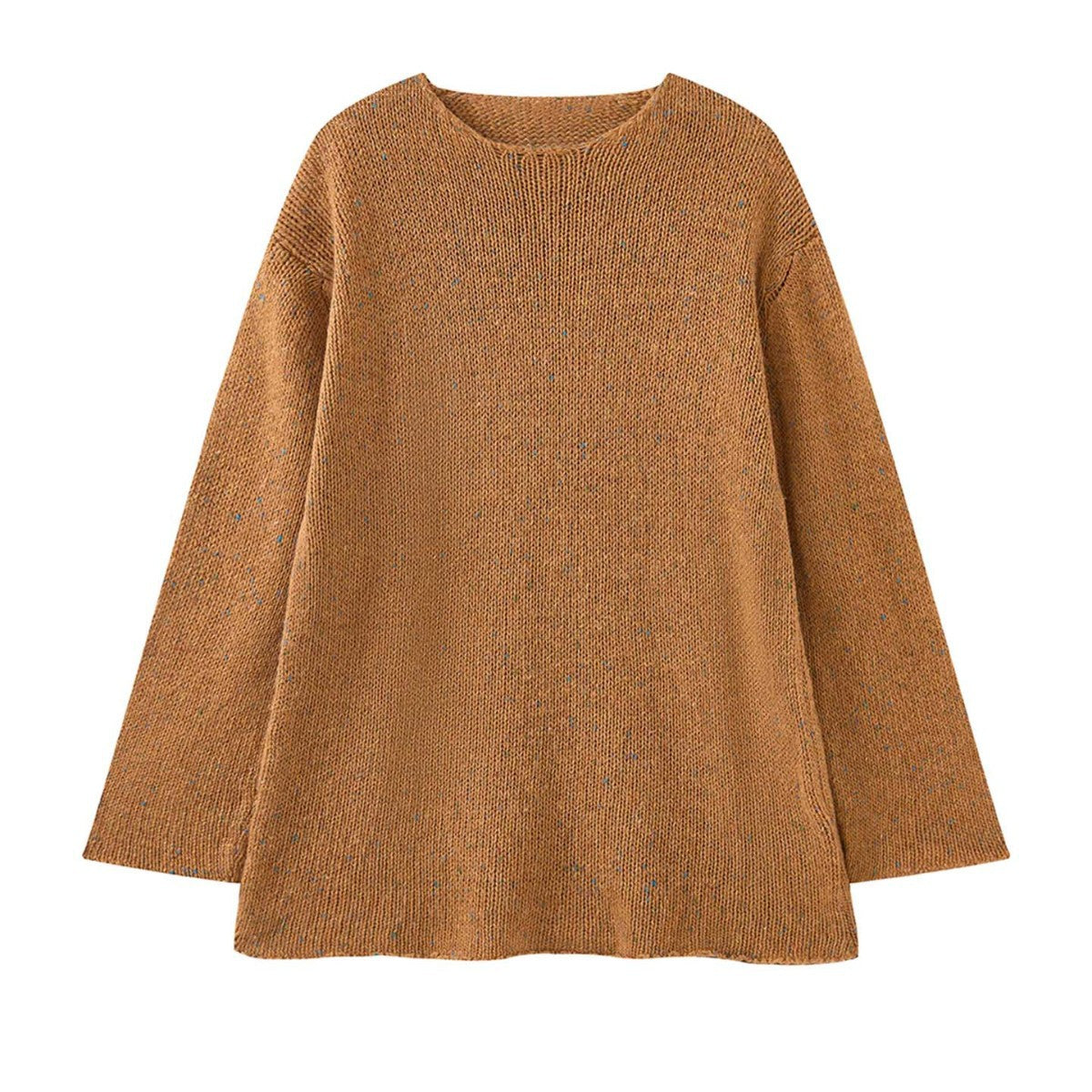 Ladies Relaxed Crew Neck Sweater made of Tweed Blend Yarn with Dropped Shoulder Chichicherry