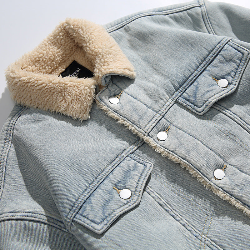Unisex Oversize Denim Jacket with Teddy Lining and Sherpa Collar Chichicherry