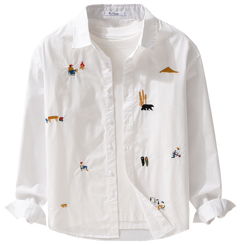 Men's Cotton Kent Collar Shirt with Fine Mini Embroideries in Relaxed Fit Chichicherry