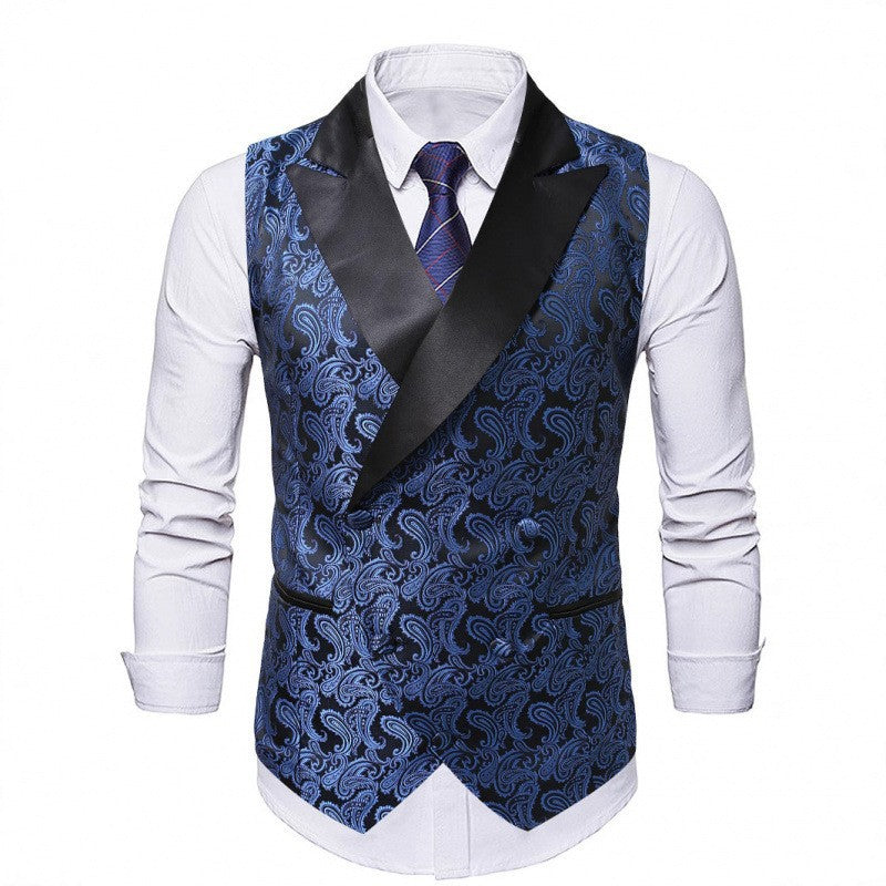 Men's Satin Paisley Vest with Shawl Collar and Tailored Tuxedo Look Chichicherry
