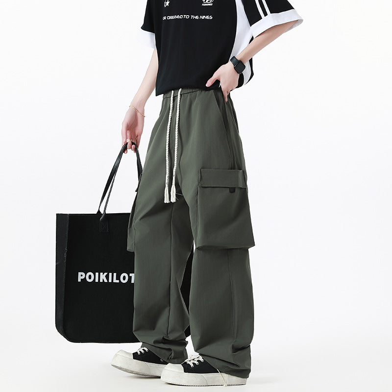 Men's Loose Cargo Pants in Oversized Cut with Oversized Flap Pockets and Drawstring Waist Chichicherry
