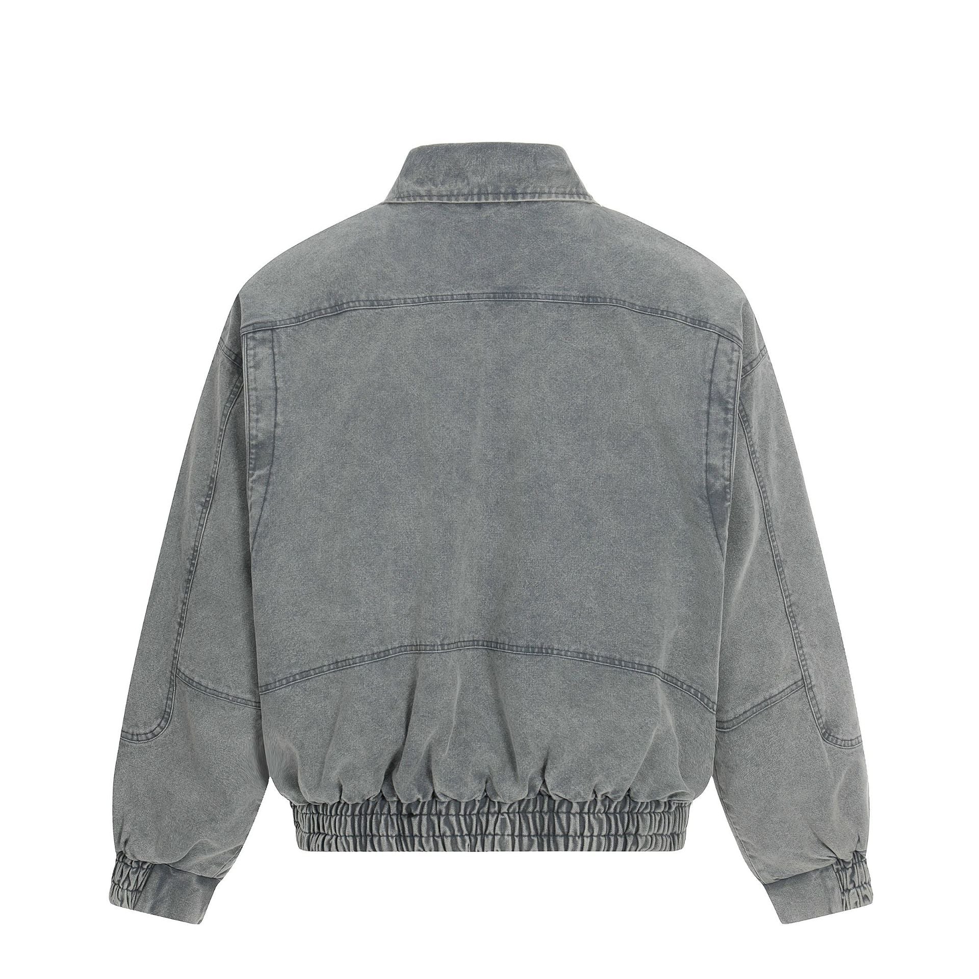 Men's Short-Cut Canvas-Denim Field Blouson with Toggle Closures and High Stand-Up Collar Chichicherry