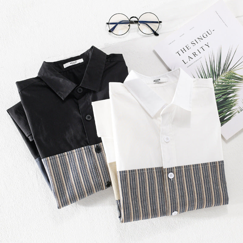 Men's Lightweight Cotton Long Sleeve Shirt with Striped Contrast Panels Chichicherry