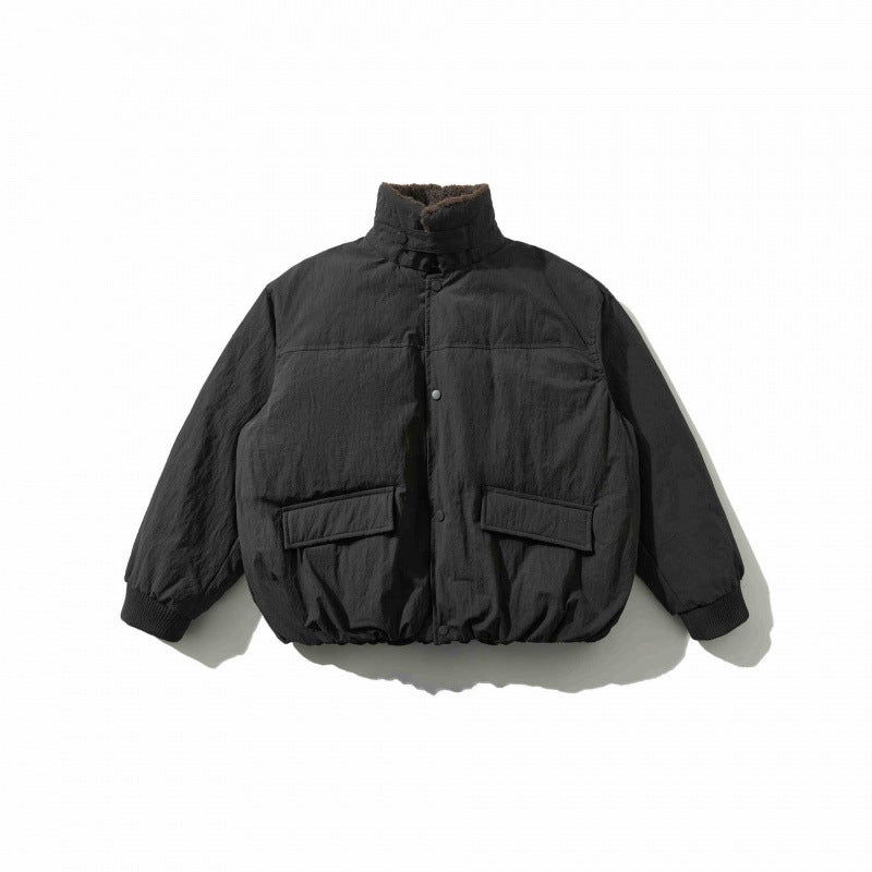 Men's Padded Bomber Jacket with Teddy Collar, Flap Pockets and Elastic Hem Chichicherry