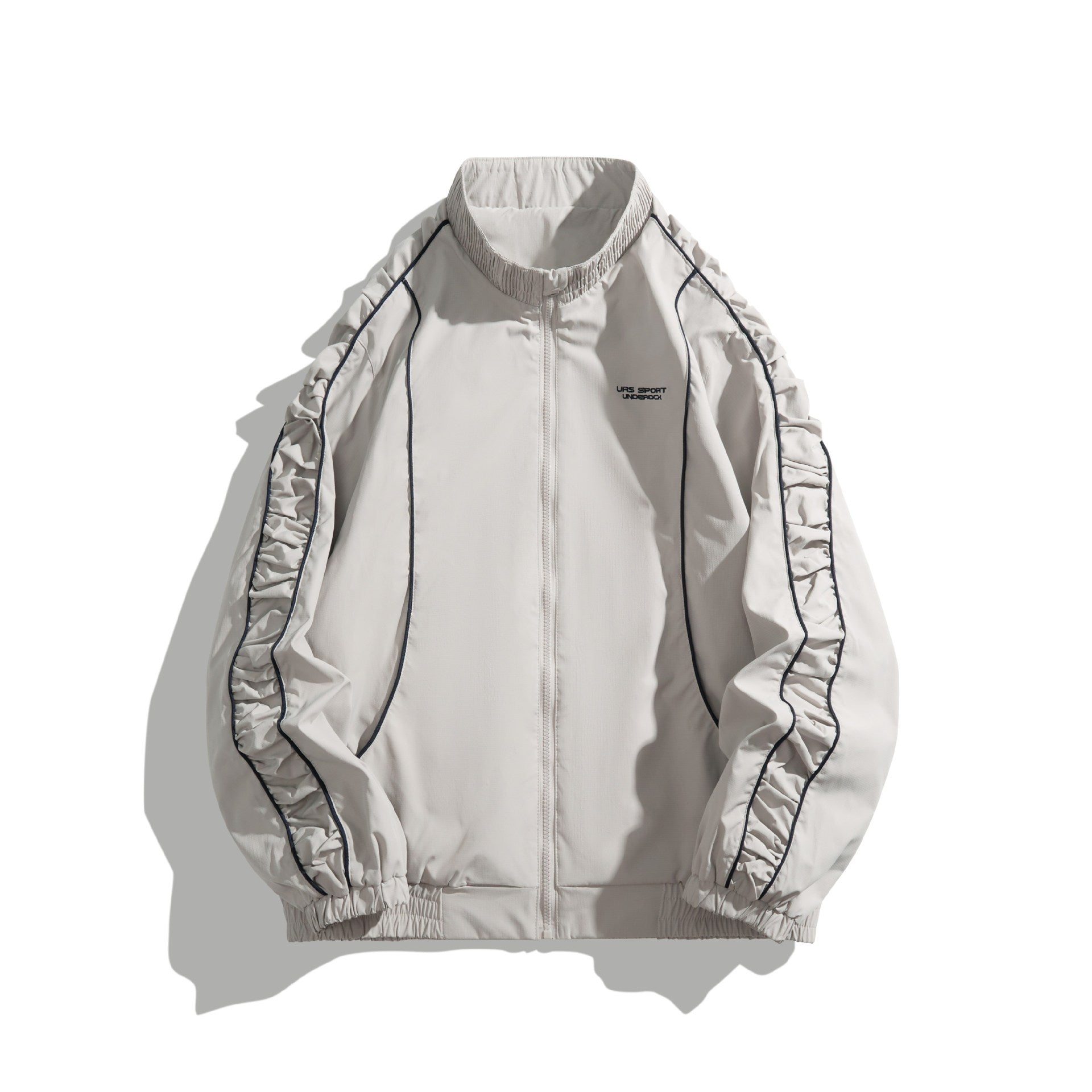 Women's Lightweight Bomber Jacket with Gathered Sleeves and Contrast Piping Chichicherry