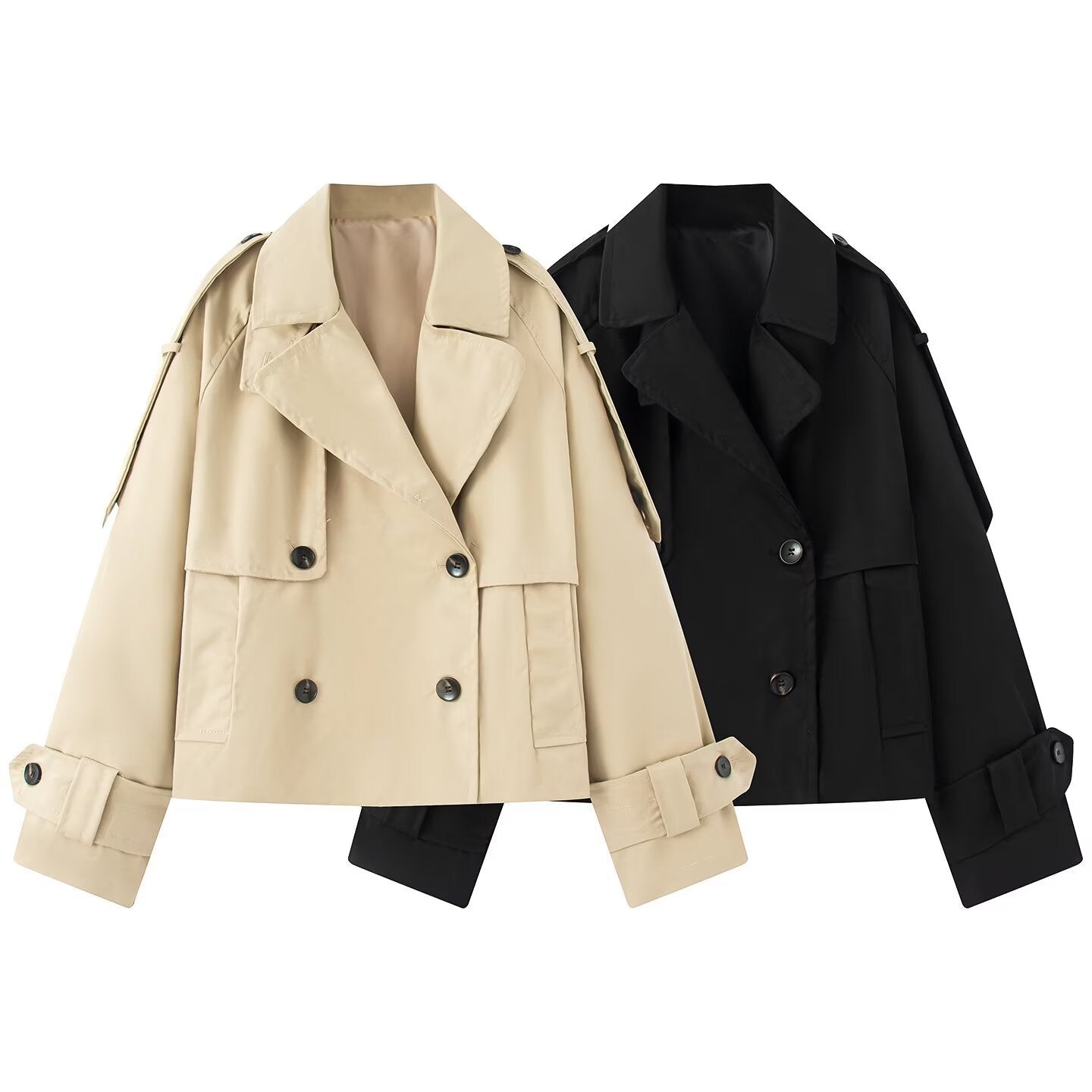 Women short cut trench with boxy silhouette, shoulder patches and wide cuffs Chichicherry