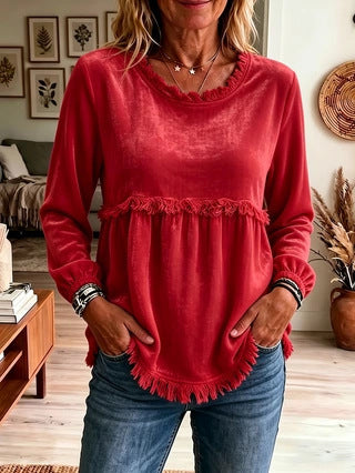 Women's fringe tunic with kangaroo pockets and gathered empire seam Chichicherry