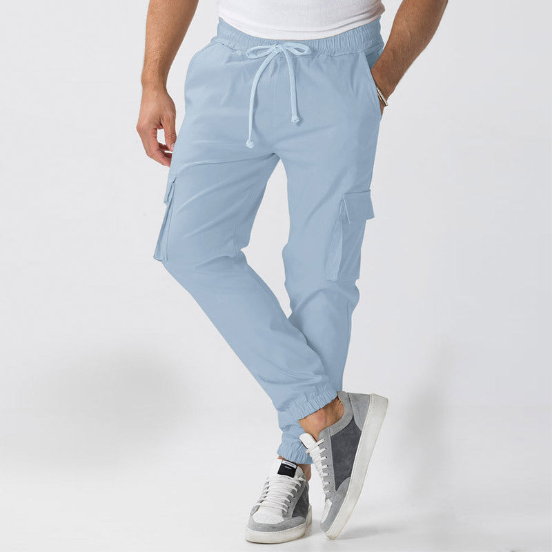 Men's Cargo Jogging Pants in Relaxed Fit with Drawstring, Elastic Cuffs, and Multiple Pockets Chichicherry