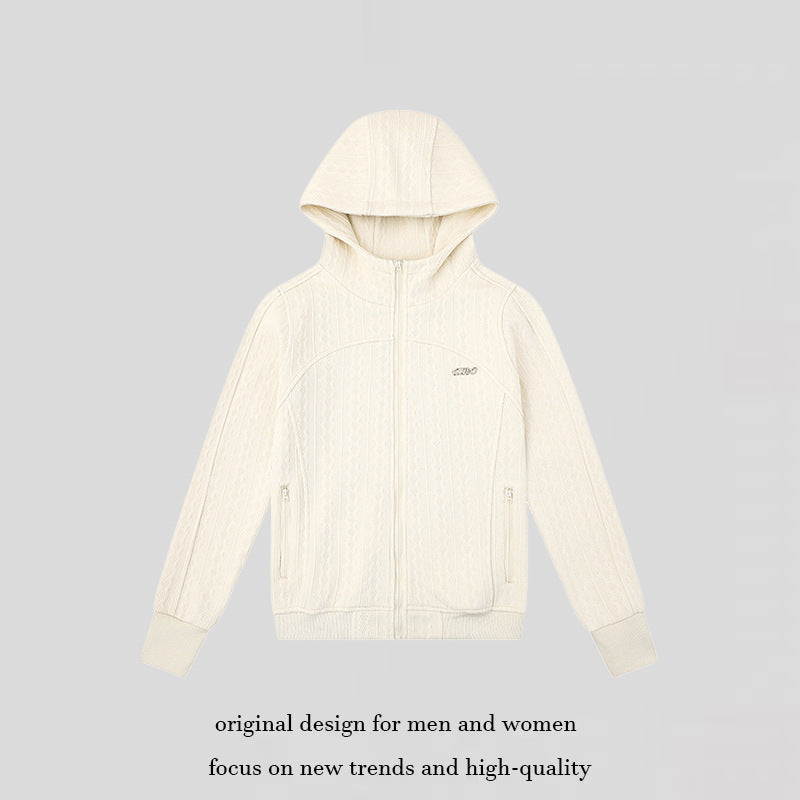 Women's hooded cardigan with cable knit pattern, full zip and side pockets Chichicherry