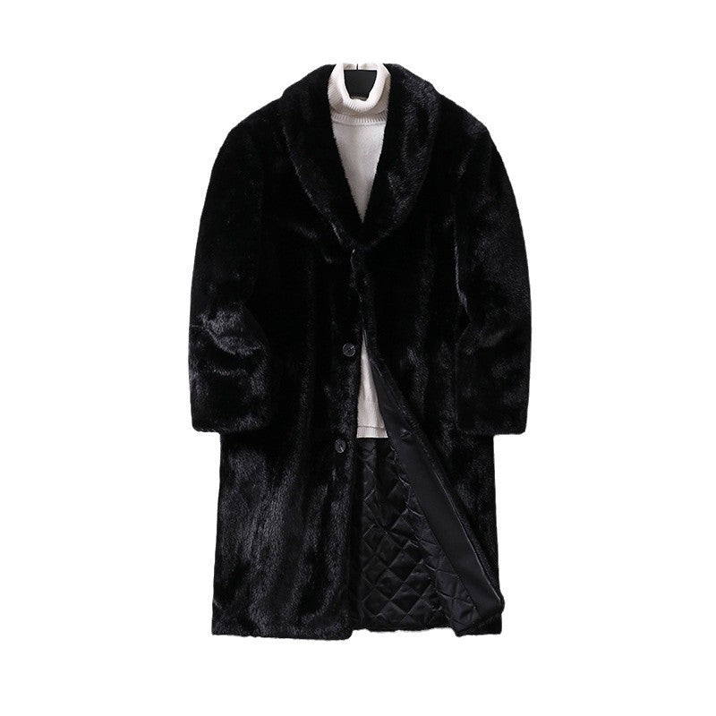 Men's Maxi Length Coat with Faux Fur Trim and Shawl Collar Chichicherry