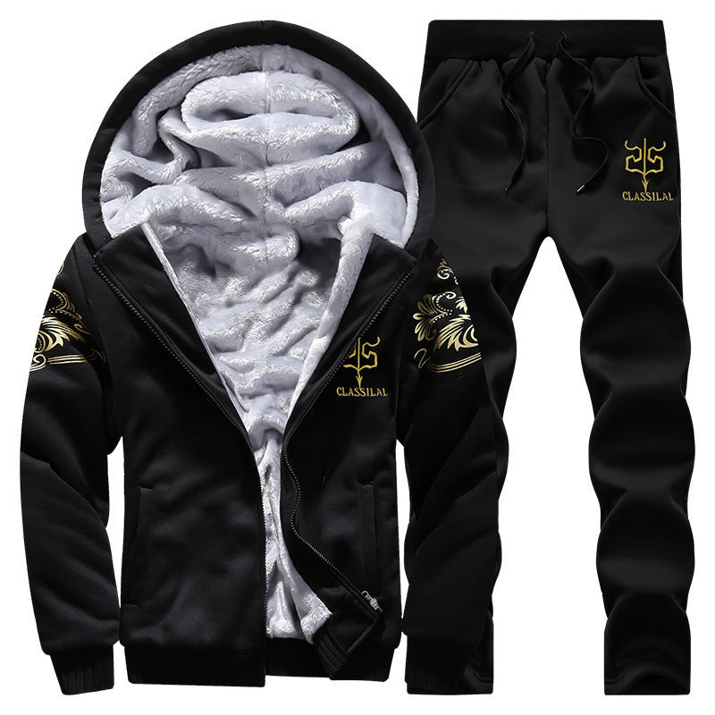 Men's padded hoodie tracksuit with teddy fleece lining, zip jacket and jogger Chichicherry