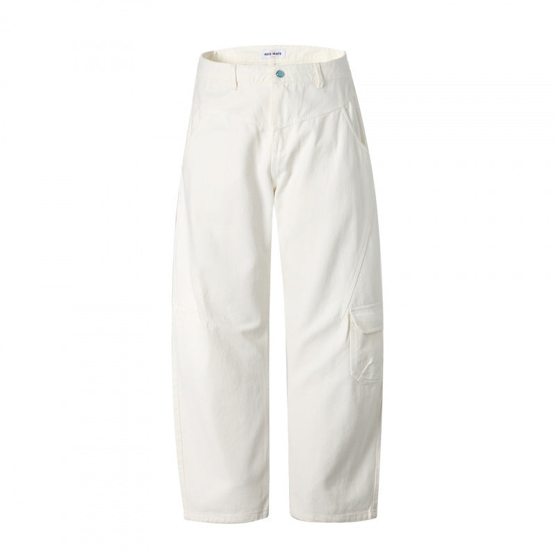 Unisex Wide Utility Cargo Pants made of sturdy cotton denim with a high waist and flap pockets Chichicherry