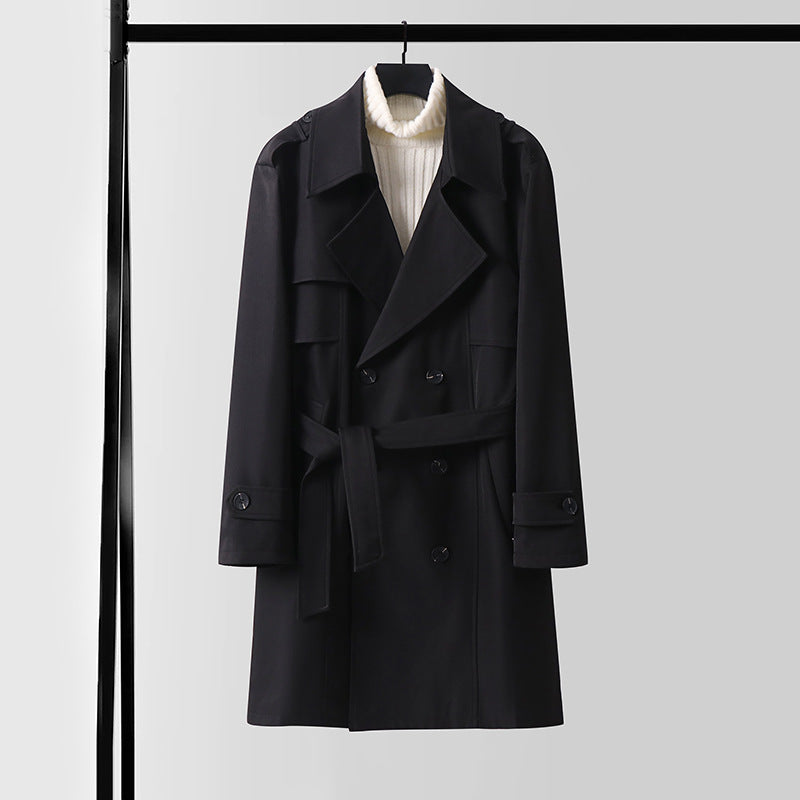 Women's Double-breasted Short Trench Coat made of lightweight wool blend with a soft drape and shoulder flaps Chichicherry