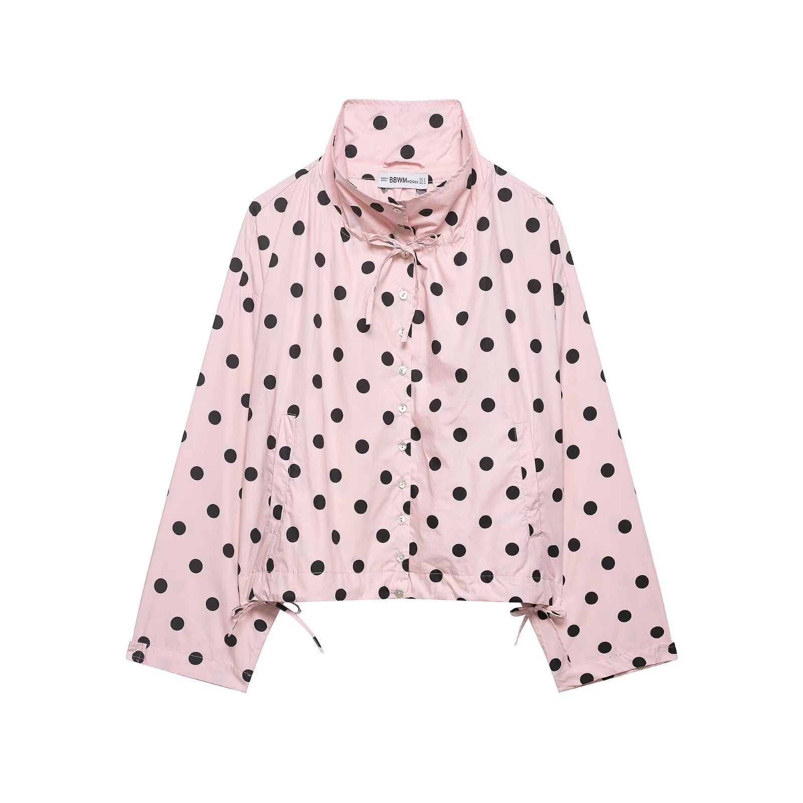 Women Lightweight cropped leisure blouson jacket with stand-up collar, drawstring and large flap pockets Chichicherry