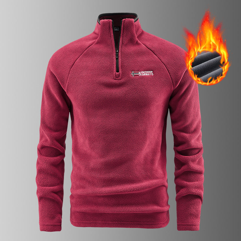 Men's Warming Fleece Pullover with Short Zipper and Stand-Up Collar Chichicherry