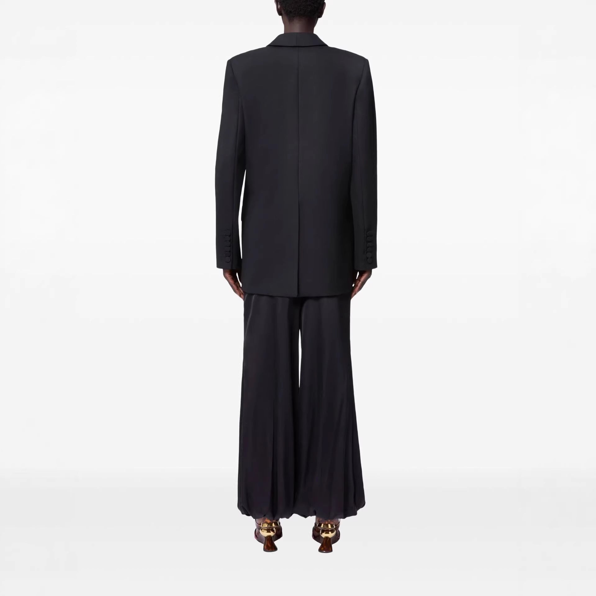 Women's Oversized Smoking Long Blazer with Deep Shawl Collar and Extended Shoulder Line Chichicherry