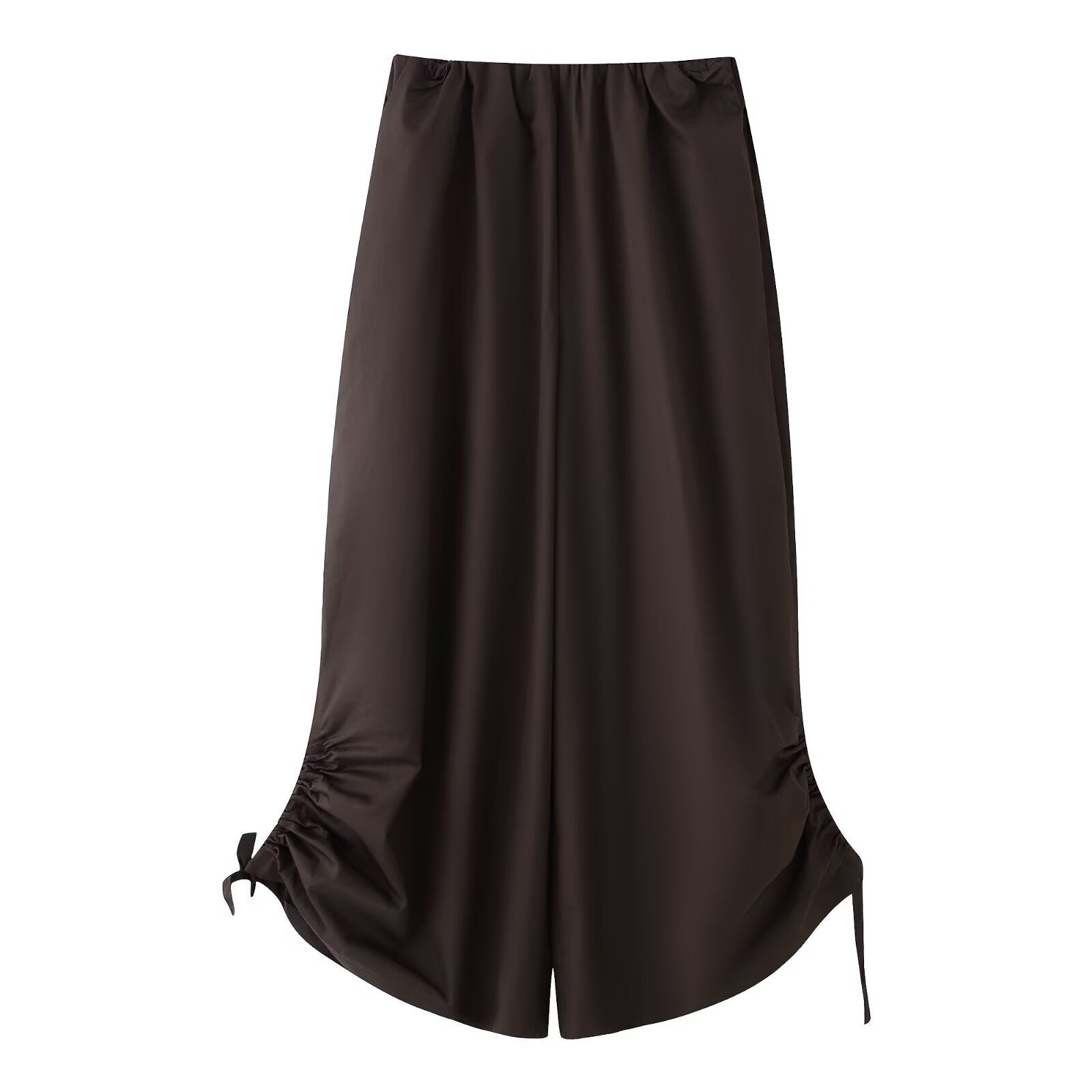 Women's Long Satin Maxi Skirt with Side Gatherings and Drawstring