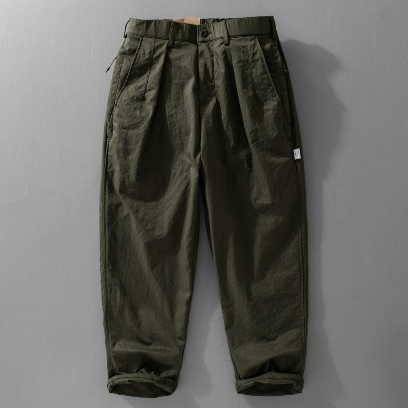 Men's wide pleated chino pants with drawstring waistband and tapered leg Chichicherry