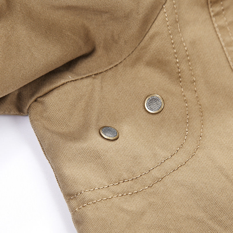 Men's Casual Canvas Blazer in Worker Blouson Style with Shirt Collar and Patch Pockets Chichicherry