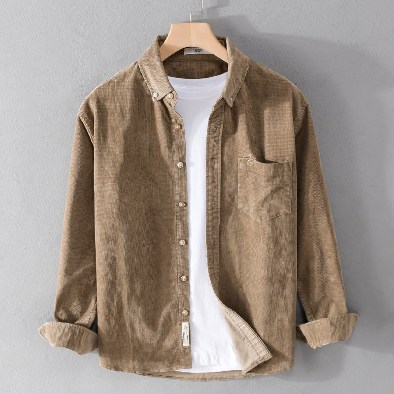 Men's Fine Cord Overshirt with Button-Down Collar and Chest Pocket Chichicherry